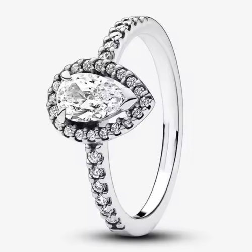 Anillo Clásico Grande Piedra Blanca Lágrima