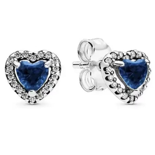 Aretes Corazon Piedra Azul Oscuro