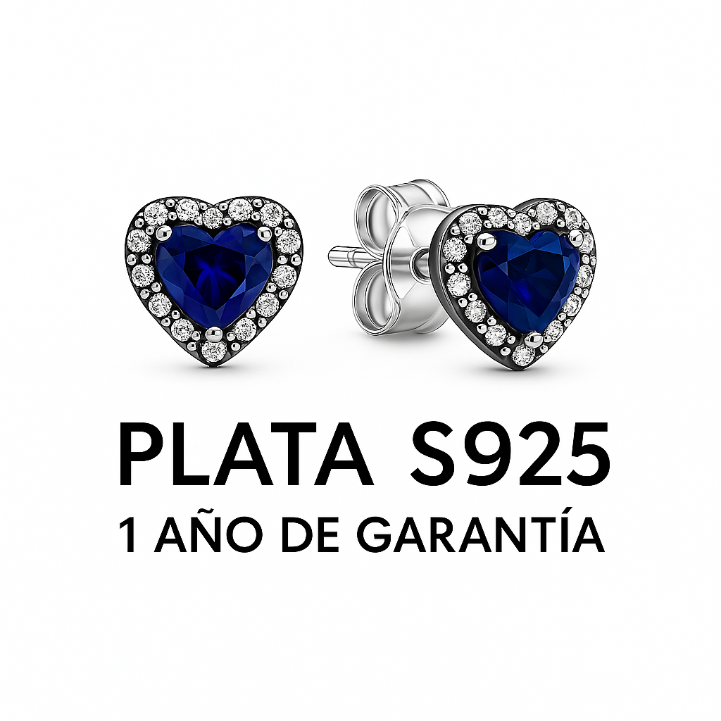 Aretes Corazón Piedra Azul Oscura