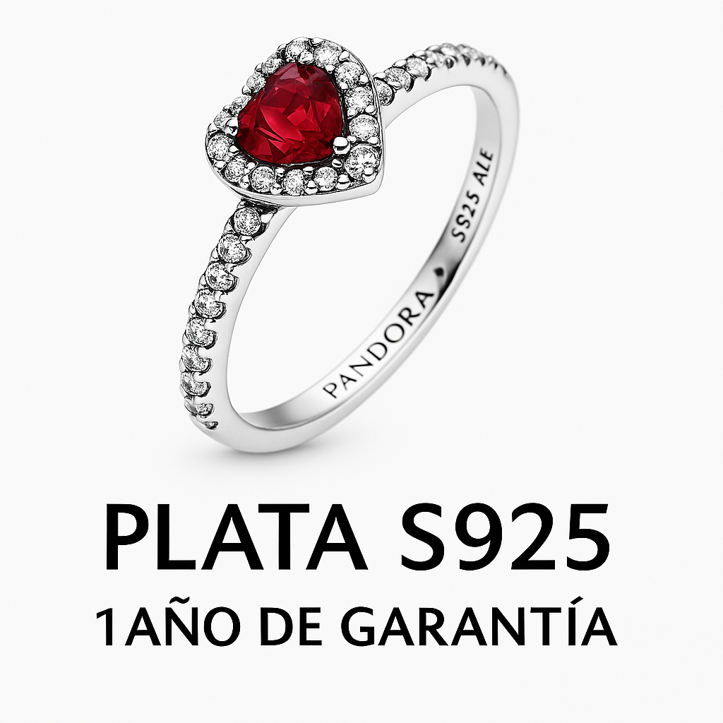 Anillo Corazon Piedra Roja