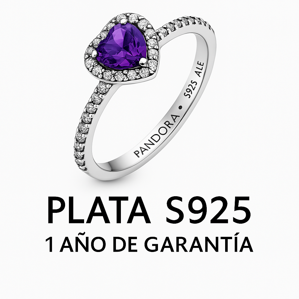 Anillo Corazon Piedra Morada