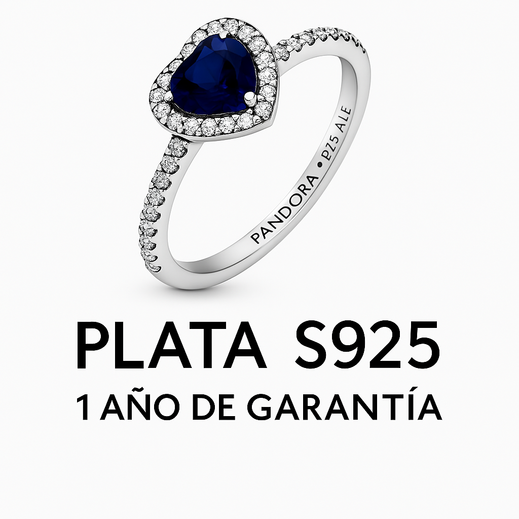 Anillo Corazon Piedra Azul Marino