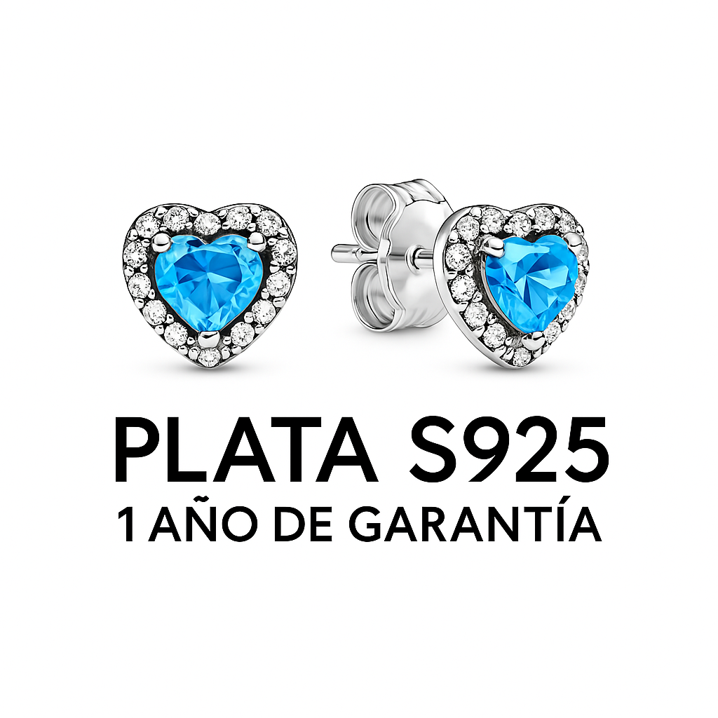 Aretes Corazón Piedra Azul Claro