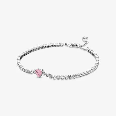 Pulsera Tejido Tenis con Corazon Rosado