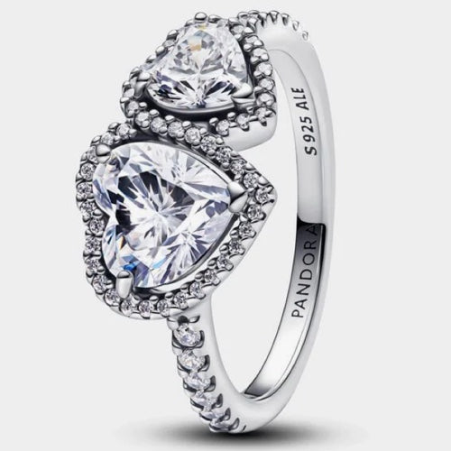 Anillo Doble Piedra Corazon Blanco