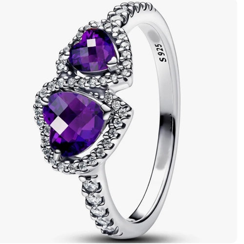 Anillo Doble Piedra Corazon Morado