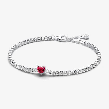 Pulsera Tejido Tenis con Corazon Rojo