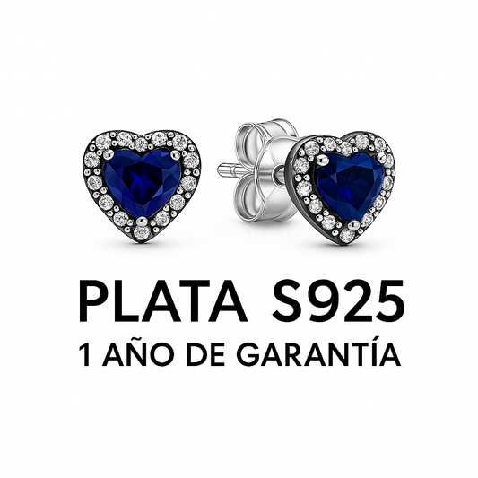 Aretes Corazón Piedra Azul Oscura