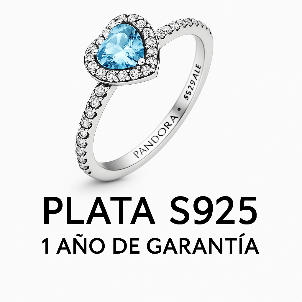 Anillo Corazon Piedra Azul  Claro