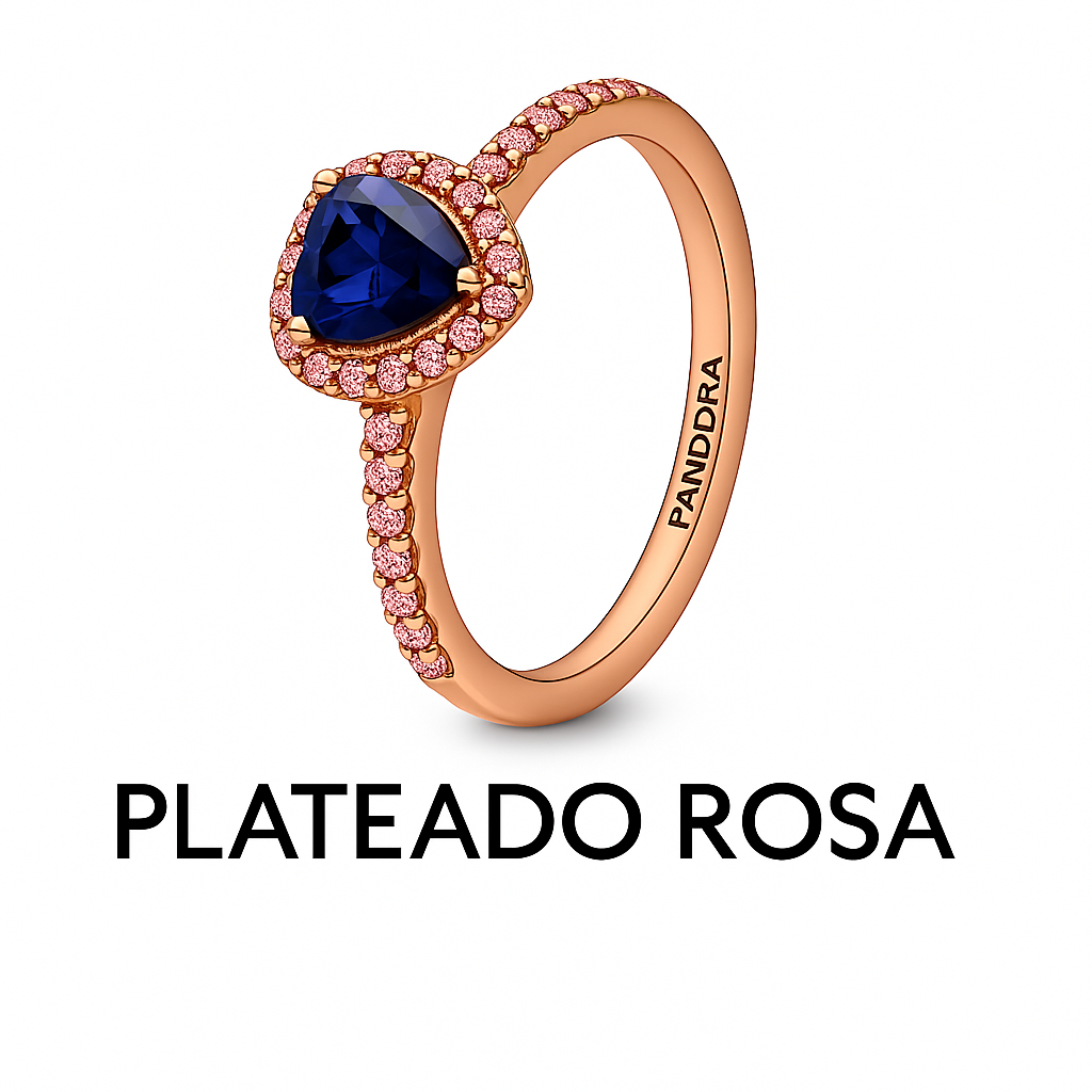 Anillo RoseGold Piedra Azul Oscura