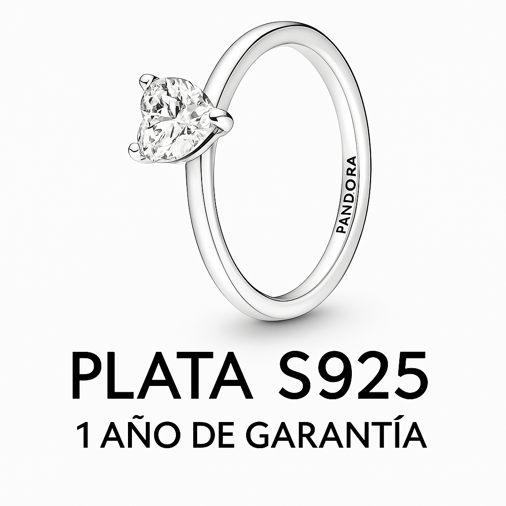 Anillo Corazon Piedra Blanca Solitario