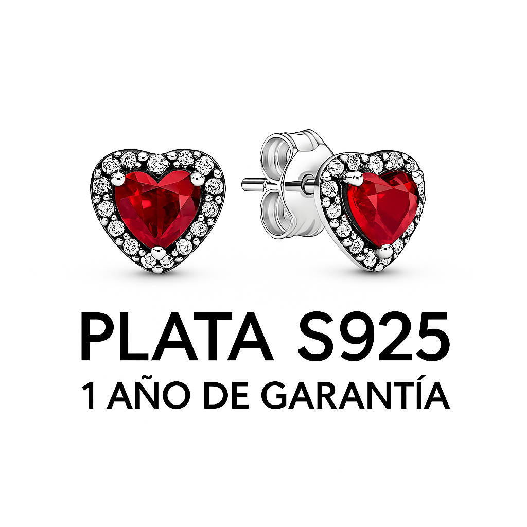 Aretes Corazón Piedra Roja