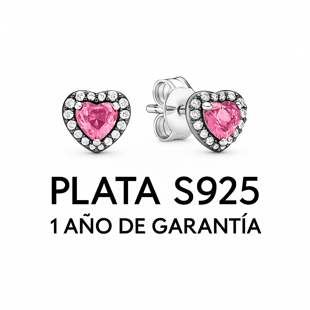 Aretes Corazon Piedra Rosa