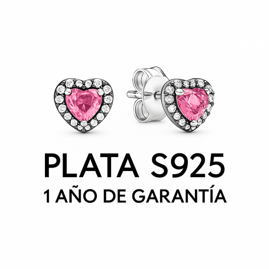 Aretes Corazon Piedra Rosa