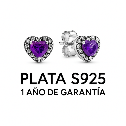 Aretes Corazón Piedra Morada