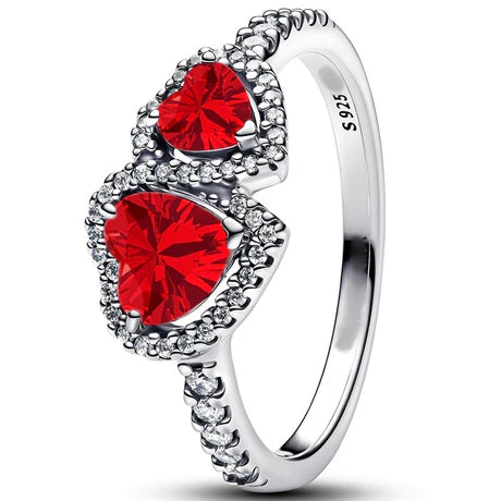 Anillo Doble Piedra Corazon Rojo