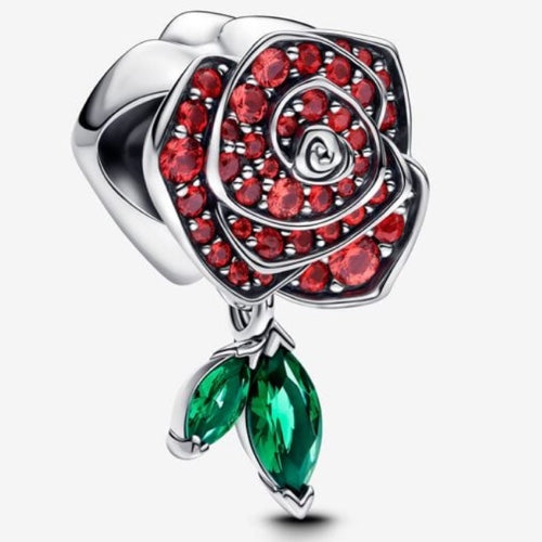 Charm Rosa Floreciendo Circonitas Rojas y Verdes