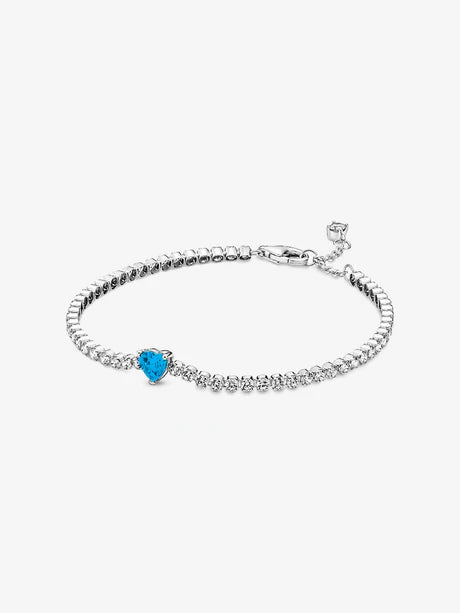 Pulsera Tejido Tenis con Corazon Azul Celeste